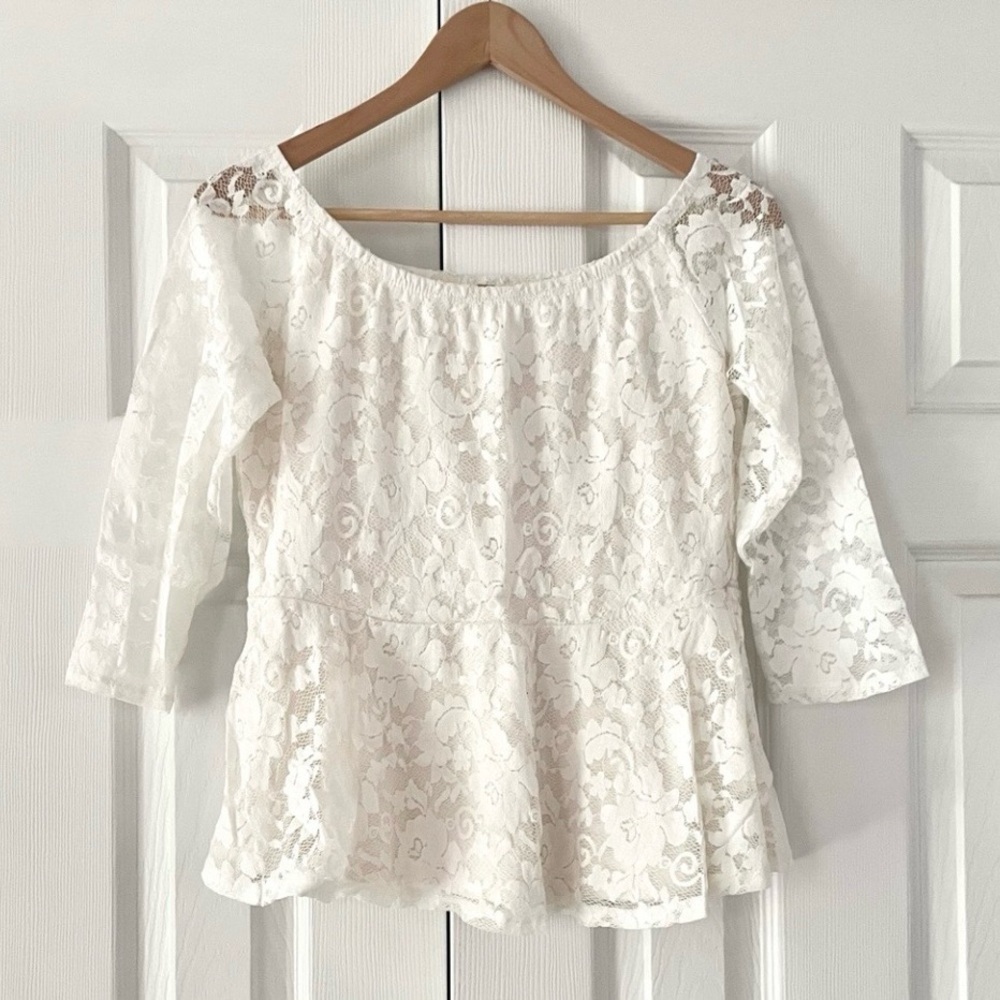 Free People Cream Lace Peplum Top Size XS